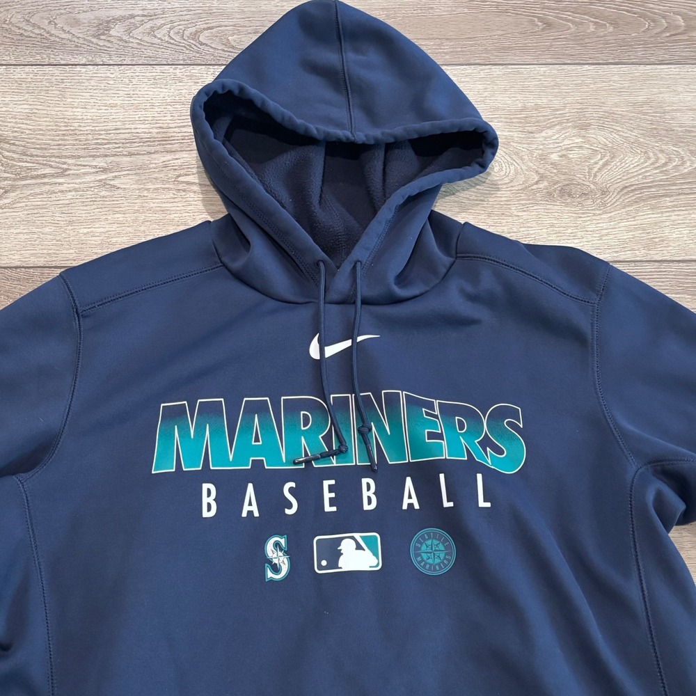Nike Seattle Mariners Baseball Hoodie Mens L Blue Dri-FIT Authentic Collection